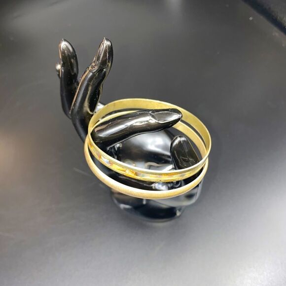 Mexican silver bangles, one plain and the other with inlaid abalone, 1/4” wide - Picture 1 of 5